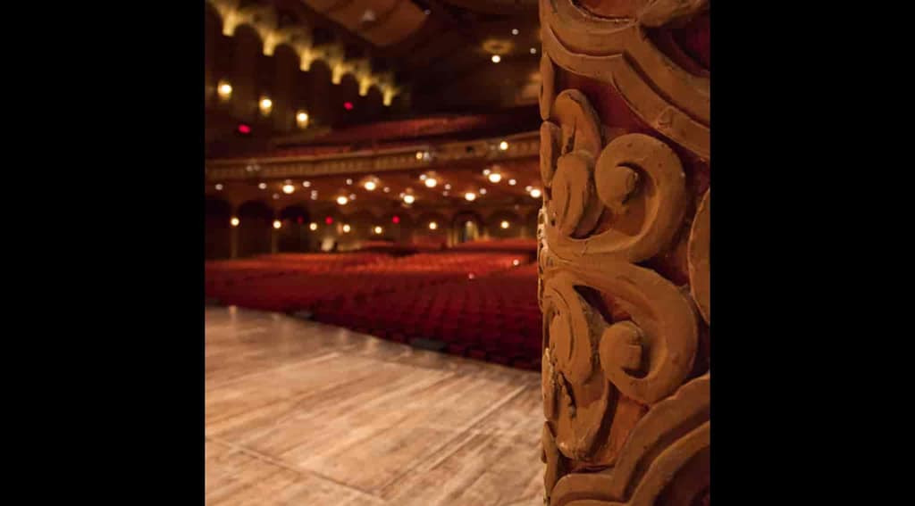 Carved wooden detail beside the Orpheum stage