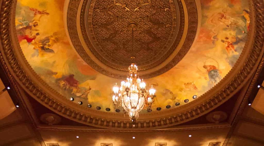 The Orpheum dome with its ceiling mural and giant crystal chandelier
